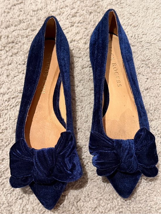 Jack Rogers Shoes - Jack Rogers Navy Velvet Pointed Toe Bow Flats